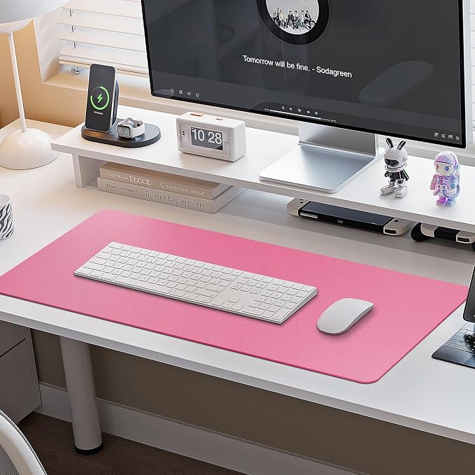 Boutilon Leather Desk Pad Protector,Non-Slip Mouse Pad,Laptop Desk Pad,Office Mouse Mat,Waterproof Leather Desk Blotter,Desk Writing Pad for Office and Home (L-Rose Pink,35"x 17")