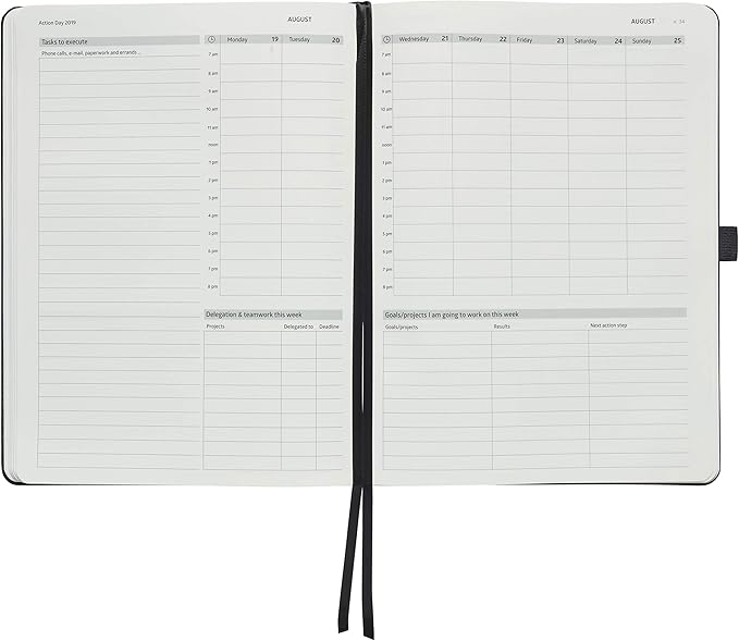 Action Day 2025 Weekly Planner - Effective Planning System & Increase Productivity, To-Do List, Goals, Projects, Dated Daily Diary - 8x11 Black