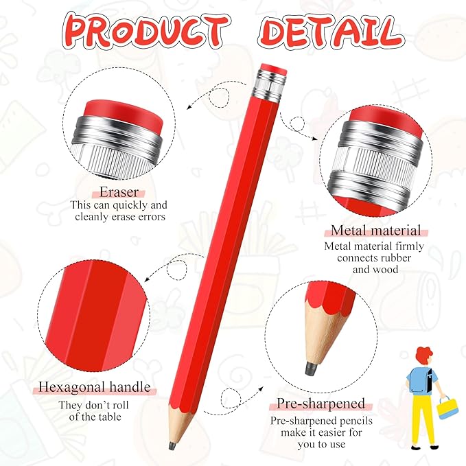 16 Inch Wooden Large Jumbo Pencils Giant Big Funny Wood Pencil with Cap and Eraser Fun Novelty Gifts for Kids School Kindergarten Home Office Prop Supplies(Red)