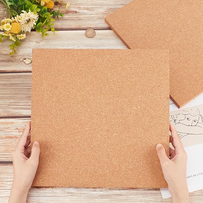 OLYCRAFT 2Pcs Square Cork Bulletin Boards 11.8x11.8 Inch Wood Cork Board 0.6 Inch Thick Square Wooden Board Tiles for Wall Decoration Party and DIY Crafts Supplies