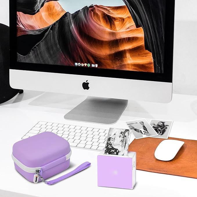 Sticker Printer Case for Memoking T02/ for ETIKEZ PM290C/ for Nelko PM230/ for Phomemo M02/ T02/ Q30S Mini Pocket Printer Machine. Holder for Label Maker, Thermal Paper, USB Cable (Box Only) -Purple