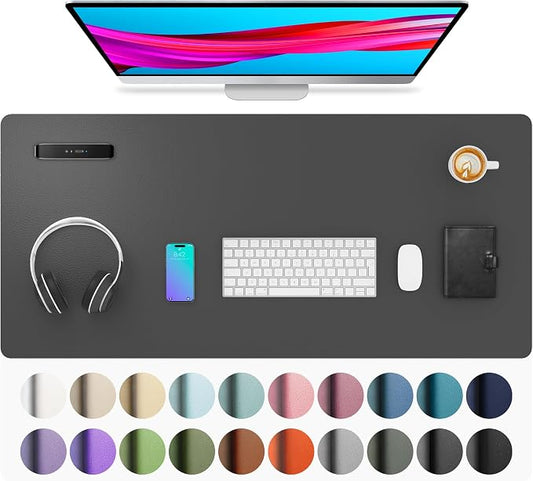 Aothia Leather Desk Pad Protector, Mouse Pad, Office Desk Mat, Non-Slip PU Leather Desk Blotter, Laptop Desk Pad, Waterproof Desk Writing Pad for Office and Home (Gray,36" x 17")