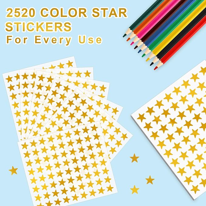 Star Stickers - 2520 PCS 0.6" Foil Star Metallic Stickers for Kids Reward & School Classroom Teacher Supplies