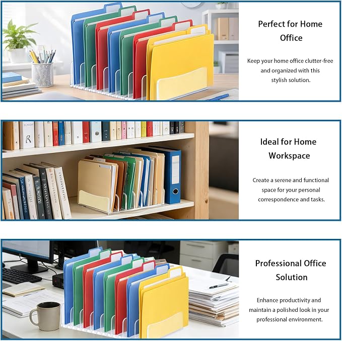 2 Pcs Acrylic Adjustable File Organizer,9 Slots Desktop File Sorter Organizer,Paper Organizer for Desk,Workspace Organizers for Office,Home,School