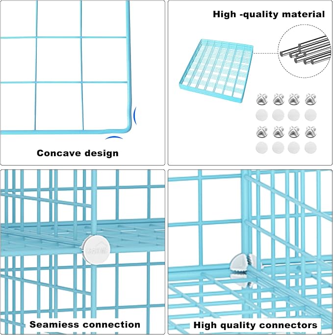 C&AHOME Wire Cube Storage, 9 - Cube Organizer Metal C Grids, Modular Shelves Units, Closet Organizer, Ideal for Home, Office, Living Room, 36.6”L x 12.4”W x 48.4”H, Blue UWCS3009B