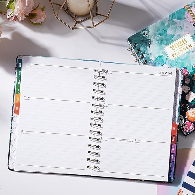 2026 Planner - January 2026 - December 2026, Weekly Monthly Planner 2026 with Colorful Tabs, 6.3" x 8.4", Floral, Twin-Wire Binding