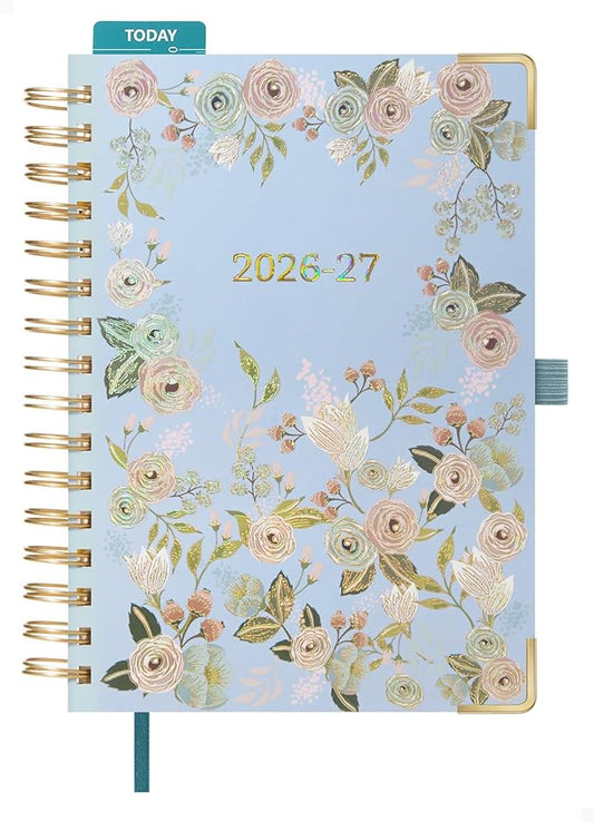 BEZEND Weekly Planner 2026-2027 (6" x 8.5") with Hourly Timeslot (Jul 26-Dec 27) 18 Months Academic Calendar - Deluxe Design - Thick 100GSM Paper, Laminated Monthly Tabs, Corner Protectors, Light Blue