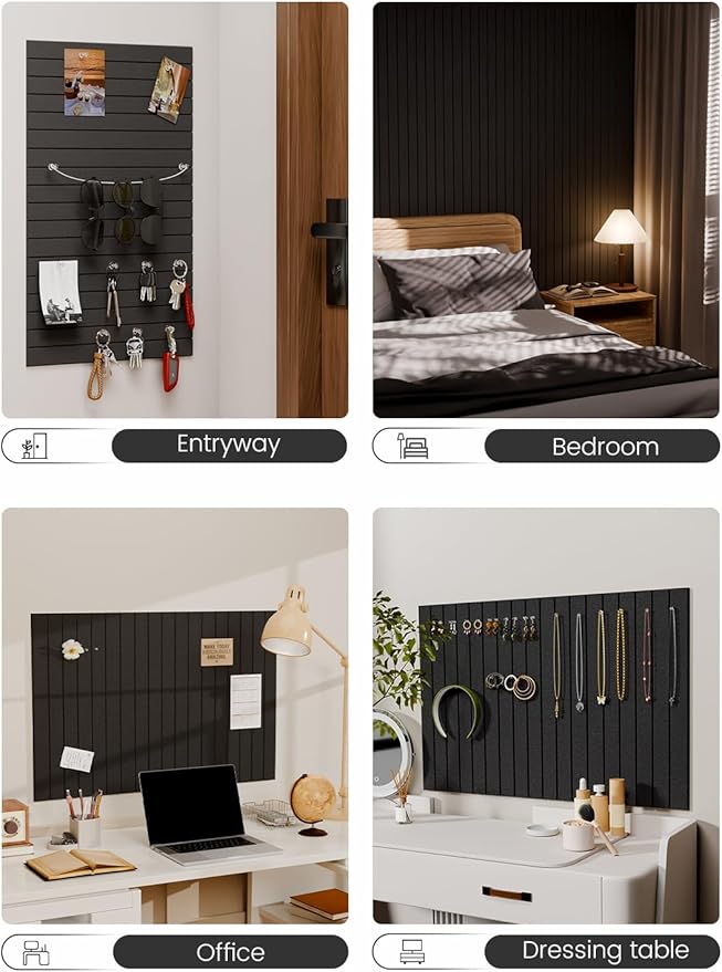 Fluxynara Felt Bulletin Board Tiles -28"x18" with 40 Adhesive Tabs, Cork Board Alternative for Office Decor, Push Pin Board Wall Organizer 6-Pack (Black)