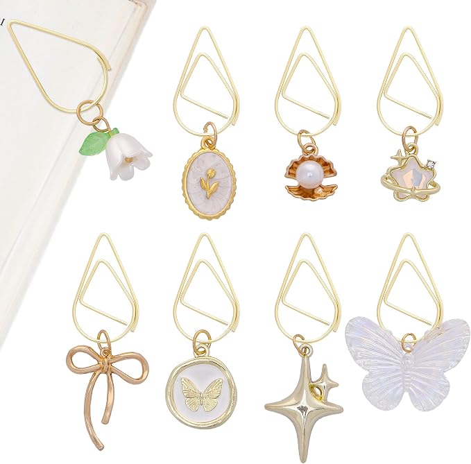 Cute Butterfly Bookmark Gifts - 8 PCs Beautiful Flower Bow Aesthetic Metal Paper Clips Charm Book Marks for Reading Lovers Women Unique Page Marker for Girl Kids Students Teachers School