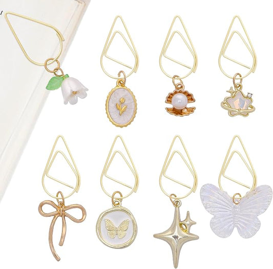 Cute Butterfly Bookmark Gifts - 8 PCs Beautiful Flower Bow Aesthetic Metal Paper Clips Charm Book Marks for Reading Lovers Women Unique Page Marker for Girl Kids Students Teachers School