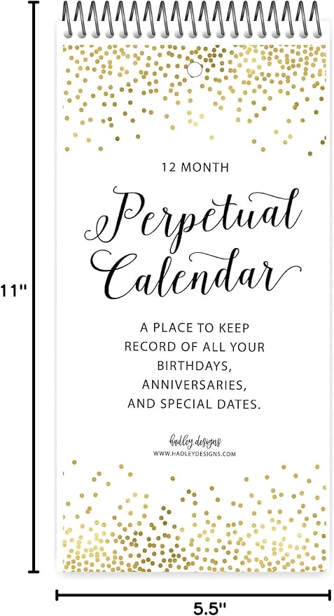 Hadley Designs Gold Dots Perpetual Calendar for Birthdays and Anniversaries - Perpetual Birthday Calendar Wall Hanging, Birthday Calendars Book, Special Occasion Calendars, Celebration Tracker