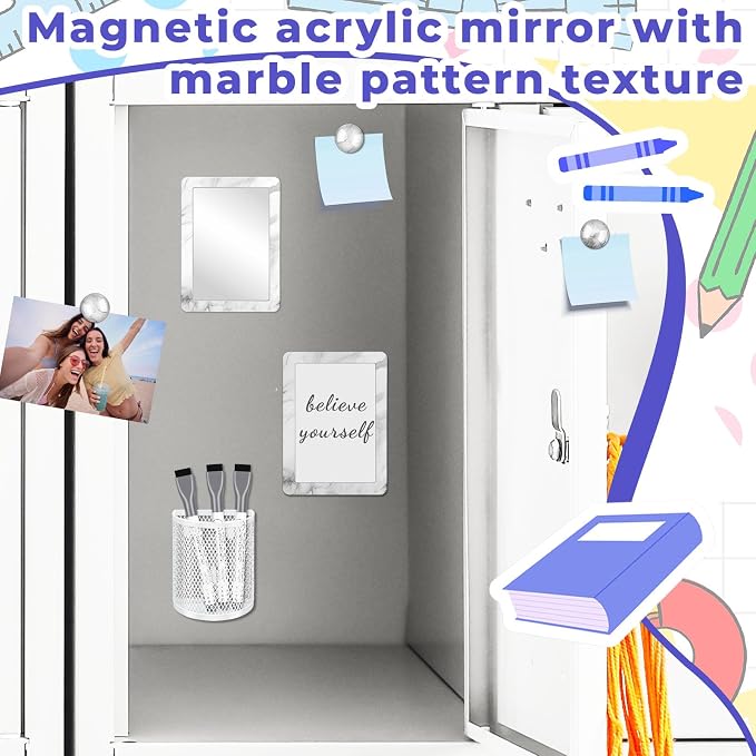 Denylo pro Silver Gray Magnetic Locker Marble Theme Accessories Kit Include Back to School Essentials for Back to School Decorations Office Supplies