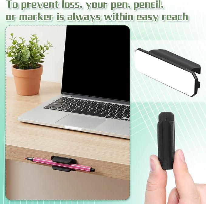 50 Pack Adhesive Pencil Holders for Desk, Silicone Flexible Adhesive Pen Holder for Desk Wall Clipboard, Reusable Marker Organizer for Classroom School Office Accessories Teacher Supplies, Black