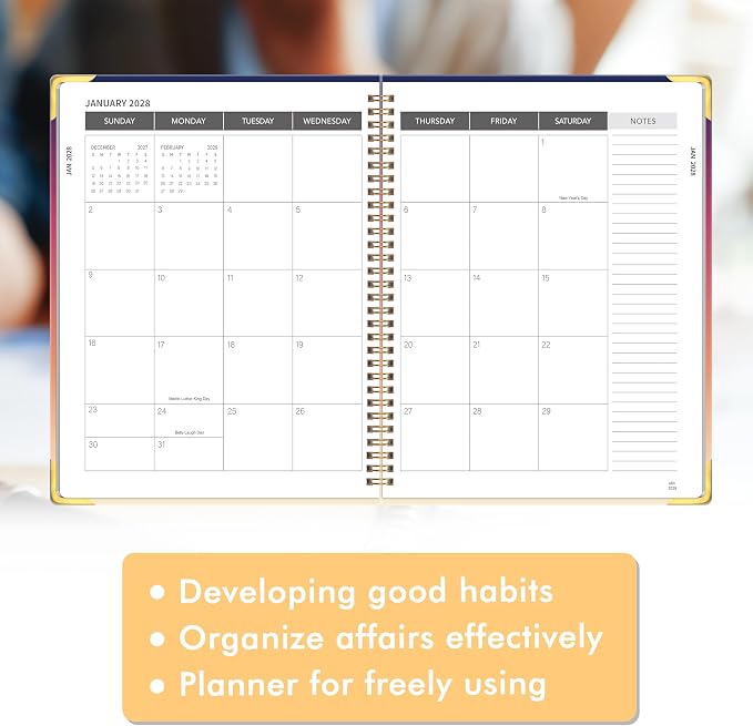 Monthly Planner 2026-2028, Hardcover 3 year calendar 2026-2027-2028 Calendar Book from Jan 2026 - Dec 2028, 9“ x 11”, Spiral Bound,Organizer for Office, School, and Home, Sunset