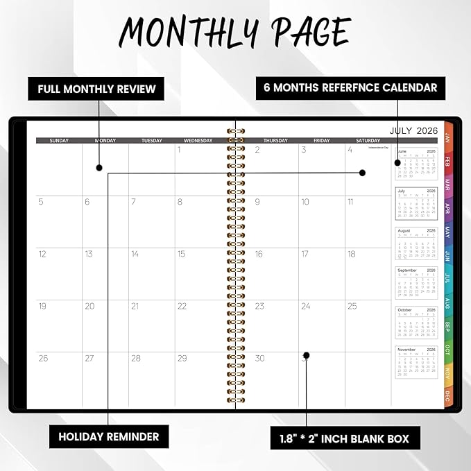 2026-2027 Monthly Planner - 18 Monthly Planner/Calendar 2026-2027, Jul. 2026 - Dec. 2027, 8.86" x 11.4", Calendar Planner with Colorful Tabs, Faux Leather, Pocket, Note Pages, Twin-Wire Binding