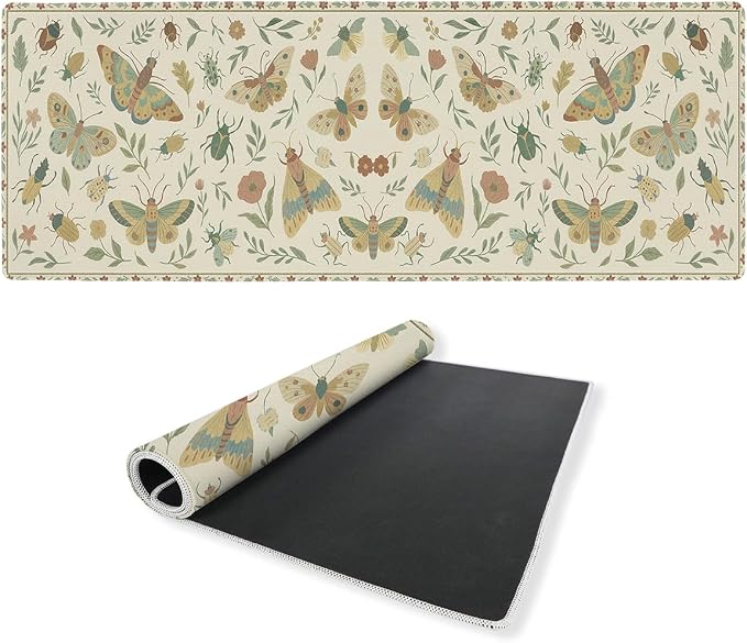 Vintage Insects Desk Mat Gaming Large Mouse Pad Moth Beetle Botanical Nature Mousepads Computer Keyboard Pad Mouse Mat Laptop Mat 31.5 x 11.8 Mouse Pads for Desk Home Office Gaming