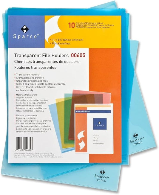 Sparco Products 00605 Transparent File Holders,Water Resistant,11"x8-1/2",10/PK,BE