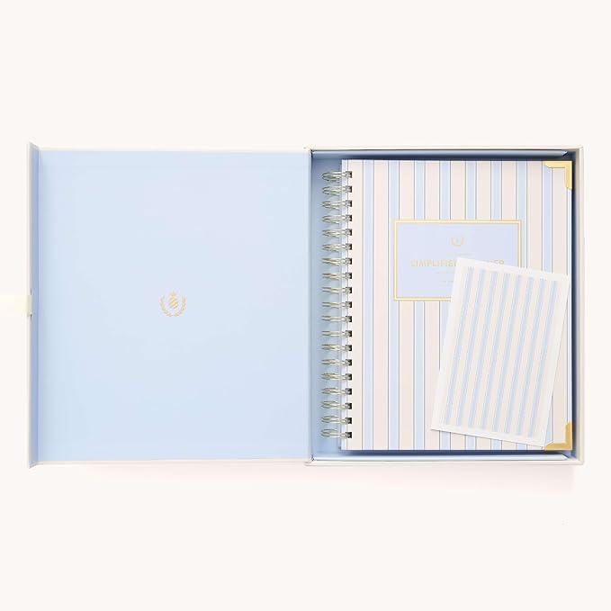 Simplified 2026 12-Month Spiral Weekly Planner — Serene Stripe — January 2026 - December 2026, Calendar Year Organizer with Stickers, Pockets, and Keepsake Box