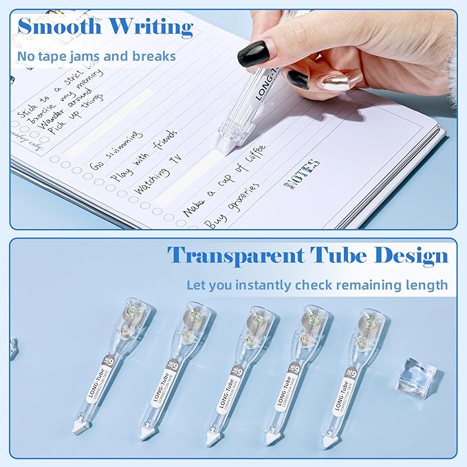BAYTORY 5Pcs Correction Tapes, Aesthetic White Pull Out Tape Pens, Smooth and Quick Dry Tape, Easy to Use Pen-Style Applicator for Study Supplies and Office Products (Transparent)