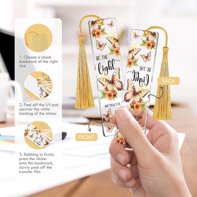 AFRITEE UV DTF Bookmark Wraps - 24 Pcs Bible Christian Inspirational Quotes Acrylic Bookmark Stickers, Floral Butterfly Cold Transfer Sticker for Bookmarks Uvdtf Decals Wrap Decor Gift for Book Lovers