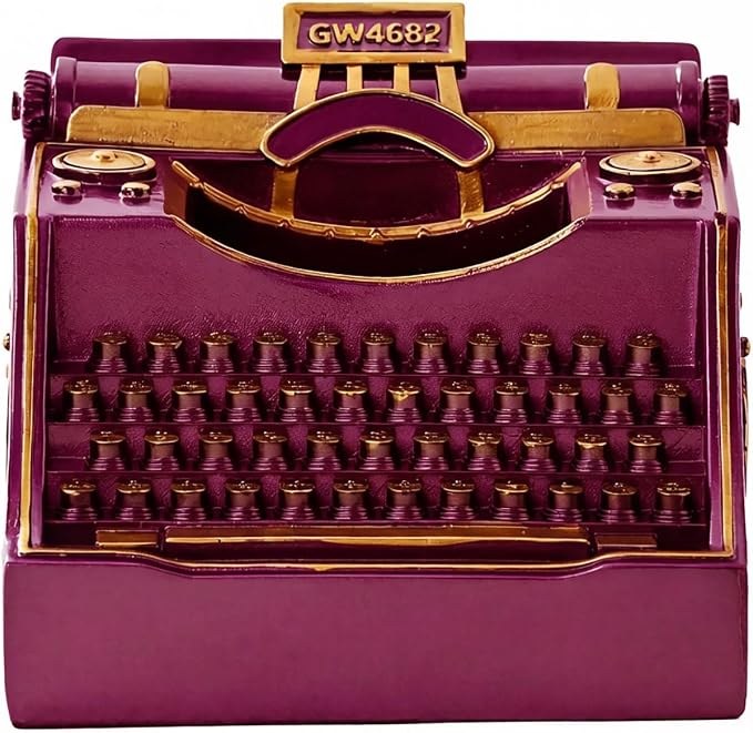 Retro Typewriter Pen Holder Decorative Resin Vintage Pencil Holders Desk Organizer for Writer's Desk (Purple)