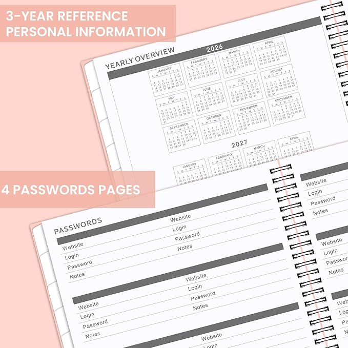 Monthly Planner 2026-2027 - JUL 2026 - DEC 2027, 9" × 11" Monthly Calendar, Planner 2026-2027, 18-Month Calendar Planner with Colorful Tabs, Thick Paper, Pocket, Label, Twin- Wire Binding- Pink