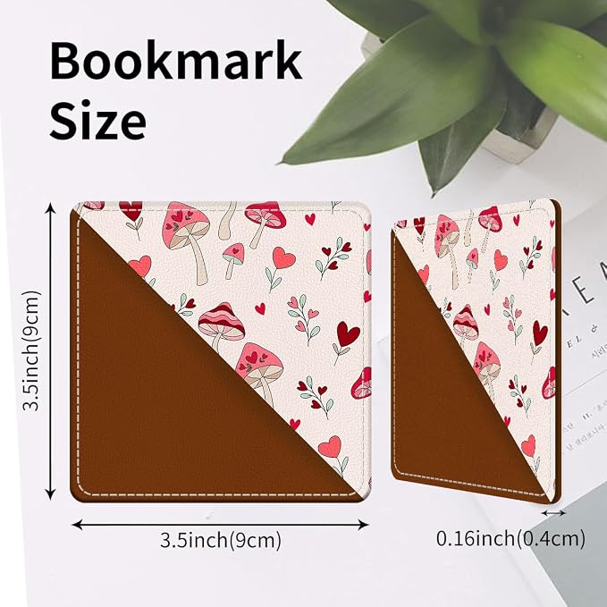 Cute Leather Bookmarks, Fun Triangle Making Corner Bookmark, Book Accessories for Reading Book Lovers, Unbreakable Page Markers for Women Men Cute Pink Mushroom