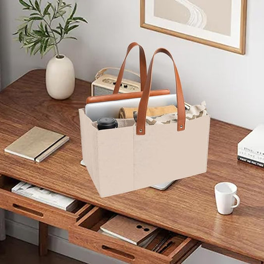 Tote Bag Organizer Insert, Bag Organizer for Totes, Portable File Organizer, Handbag Organizer, Fit for School, Office, Arts and Crafts, Storage Totes with 5 Individual Interior Partitions (Beige)