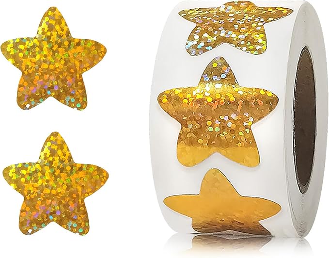 Sparkly Foil Small Star Stickers 500Pcs Gold Star Stickers 1" Diameter for Reward, Arts and Home Supplies Planner (Gold 500pcs)