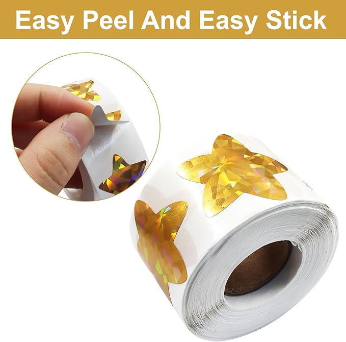 2 Roll 1.5 Inch Gold Foil Star Stickers, Glitter Metallic Self Adhesive Star Labels for DIY Crafts Classroom Student Planner Teachers Supplies (500 Pcs Per Roll)
