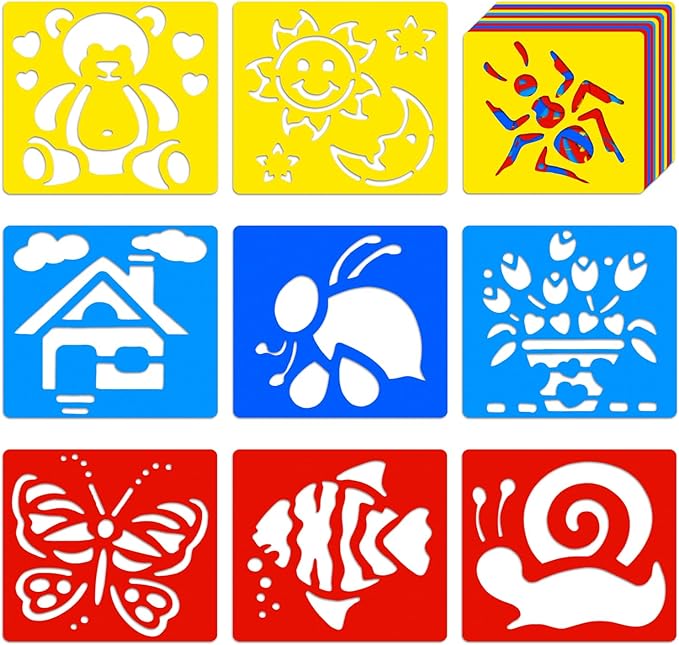 36 PCS Drawing Stencils, 5.6 x 6 Inch Drawing Stencils Chalk Template, Large Washable Reusable Garden and Geometric Themed Primary Shape Template for Learning Painting DIY Crafts