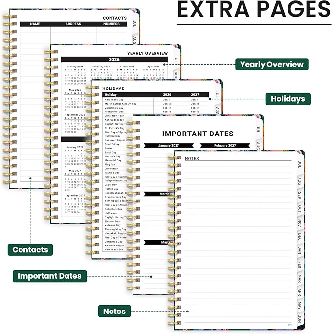 Planner 2026-2027, Monthly and Weekly Academic Planner July 2026 - June 2027, Hardcover Student Teacher Planning Agenda Calendar Book with Tabs, Perfect for Office School Supplies, A5 (6.3" x 8.5") - Enchanted Meadow