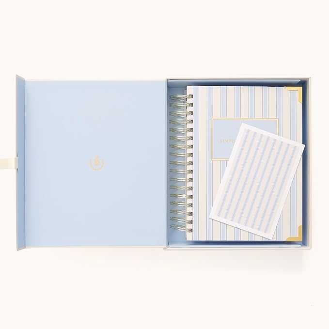 Simplified 2026 12-Month Spiral Daily Planner — Serene Stripe — January 2026 - December 2026, Calendar Year Organizer with Stickers, Pockets, and Keepsake Box