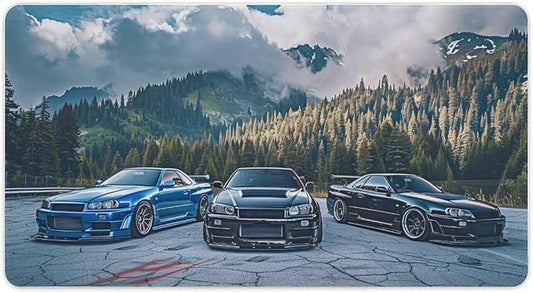 Car Gaming Mouse Pad Large Mousepad R34 Sport Car Stance Mountain Landscape Desk Mat for Keyboard and Mouse Mat Non-Slip Rubber Desk Pad 40X75cm, Style