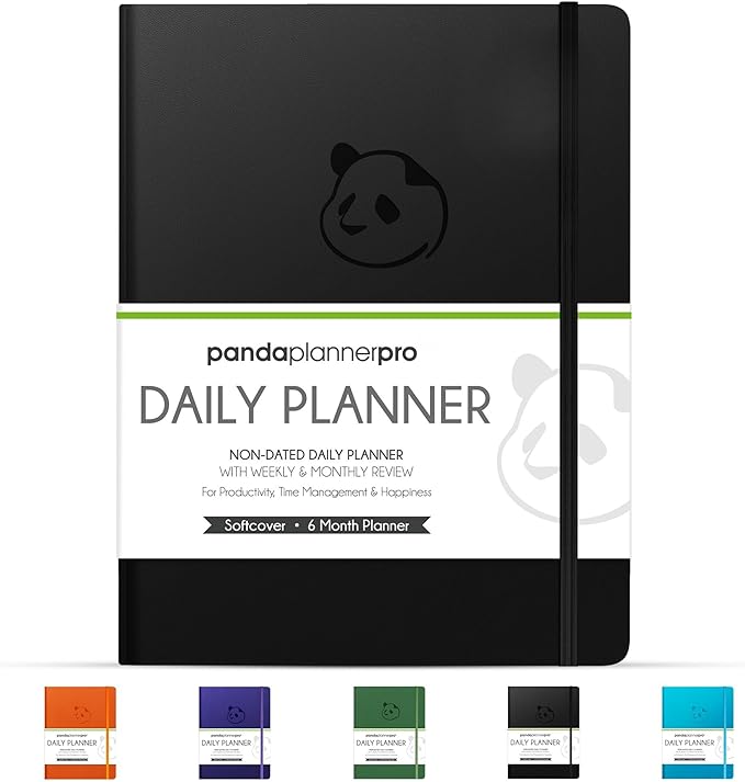 Panda Planner Pro A4 Daily Planner 2026 – 6 Month Large 8.5x11 Undated Academic & Productivity Planner with Daily, Weekly & Monthly Calendar, Work Planner, Goal Tracker, Habit Tracker & Personal Development Organizer – Black