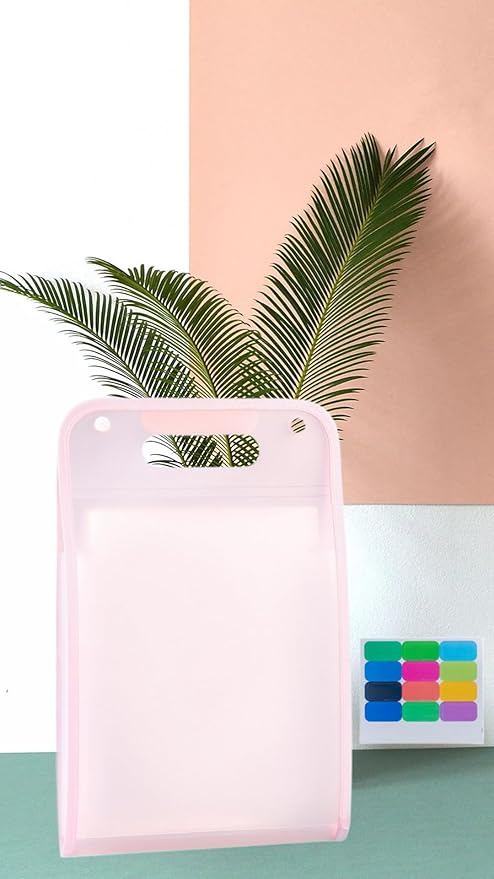 Translucent Vertical Accordion File Folder,13 Pockets Expanding File Organize with Labels,A4 Letter Size Document Receipt Organizer Accordion Filing Folder for School, Home,Office.(Pink)