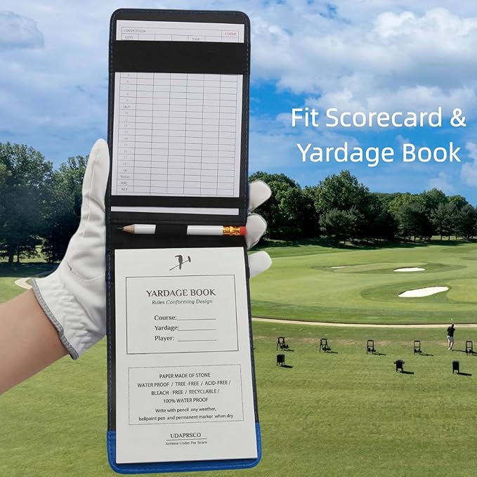 Leather Golf Scorecard Holder & Yardage Book Cover – Slim Microfiber Leather Case for Walking Players | Fits 4.5"x7" Scorecards & Yardage Books | Bonus Pencil & Scorecards