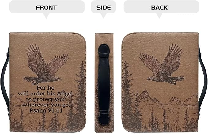 BrownPU Bible Covers for Men Large Size Bible Case Bible Bag with Leather Bookmark Set, Eagle and Scripture,Large