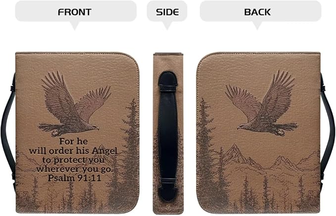 BrownPU Bible Covers for Men Large Size Bible Case Bible Bag with Leather Bookmark Set, Eagle and Scripture,Medium