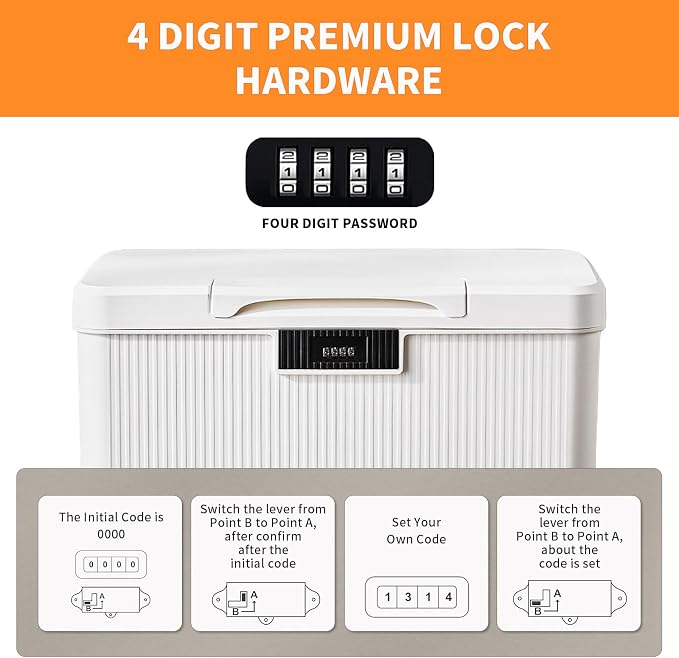 RUIAN Lockable Storage Container Bin, 10 Gallon & 2.3 Gallon Security Portable Combination Lock Plastic Box, Locked Security Box Suitable for Storing Important Items and Documents (Milk White)