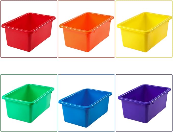 Zonon 12 Pcs Plastic Cubby Storage Bins Classroom Cubby Organization Storage Containers with 1 Pack Self Adhesive Labels Bin for Office School Library Home(Colorful,15.51 x 11.57 x 4.92)