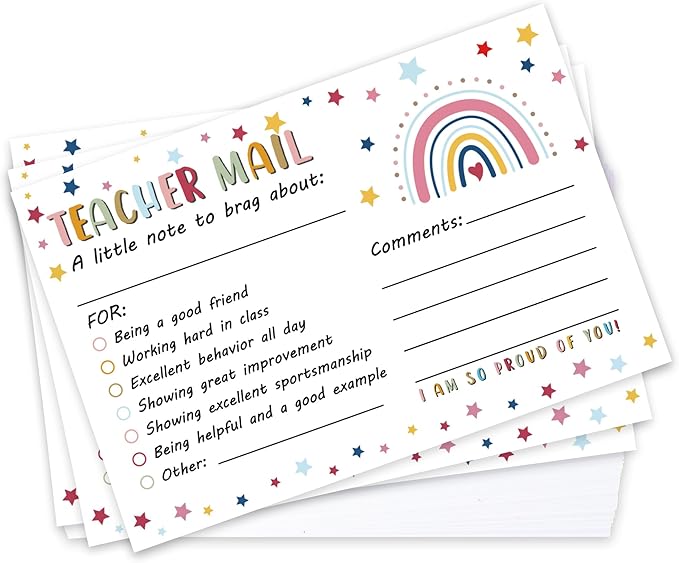 52PCS Teacher Mail Notes to Parents, Happy Notes Mail Postcards, Motivational Good Behavior Incentive Cards,Positive Cards for Preschool Kindergarten Elementary School, Teacher Classroom Supplies