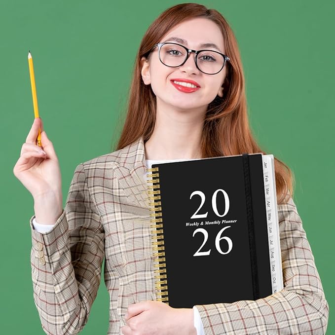 2026 Planner - Planner 2026 from January 2026 to December 2026 with 12 Monthly Tabs, Flexible Cover, Inner Pocket, 8.5" x 11", Black
