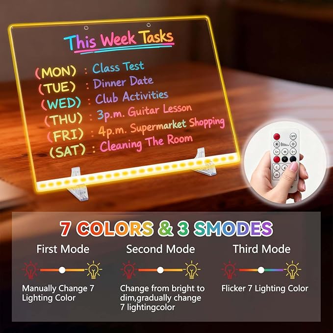 JACZZO Led Drawing Board for Kids, 13.7"X10" Led Note Board with 7 Colors & 3 Modes,12 Markers& Wireless Remote, Acrylic Writing Message Board, Easter Gifts for Kids