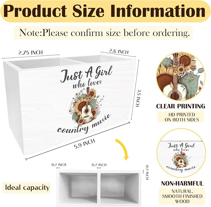 Western Cowgirl Pen Holder for Desk, Country Western Gifts Pencil Organizer, Just a Girl Who Loves Country Music Wooden Box Sign Desk Decor for Home Office Decoration