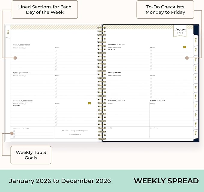 Blue Sky Day Designer 2026 Weekly and Monthly Planner Calendar, January 2026 - December 2026, 8.5" x 11", Clear Pocket Cover, Durable Twin Wire Binding, Includes Storage Pocket, Stickers, Peyton Navy