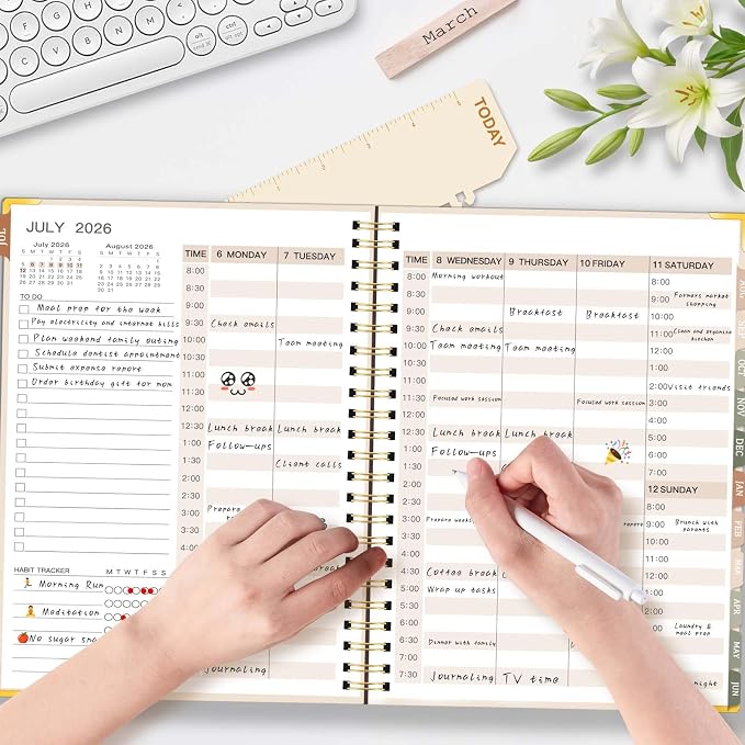 2026-2027 Academic Planner, Weekly & Monthly Appointment Book from Jul. 2026 - Jun. 2027, Work & Life Daily Hourly Planner with Time Slots, A5 Agenda Organizer for Home School Office, Beige,8.4"x 6.1"