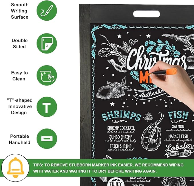 Magnetic Chalkboard Easel Sign Sidewalk - 40 x 20 Inches, Large Stand up Chalk Board Signs, Double Sided Outdoor Chalkboard Display for Restaurant Cafe Shop Wedding Party or Business, Black