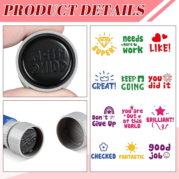 Geyee 12 Pack Teacher Stamps for Grading Colorful Self Inking Motivational Grading Stamps Christmas Teacher Gifts Funny Encouraging Teacher Stamps for Homework Teacher Supplies
