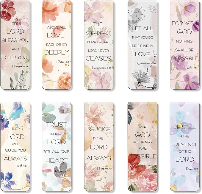 Bible Verse Magnetic Bookmarks, Style D | 10 Pieces, Inspirational Scripture, For Women Men, Christian Religious, Church & Office Supplies